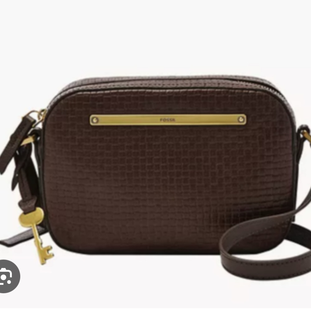 Fossil Dark Brown Textured Crossbody Bag